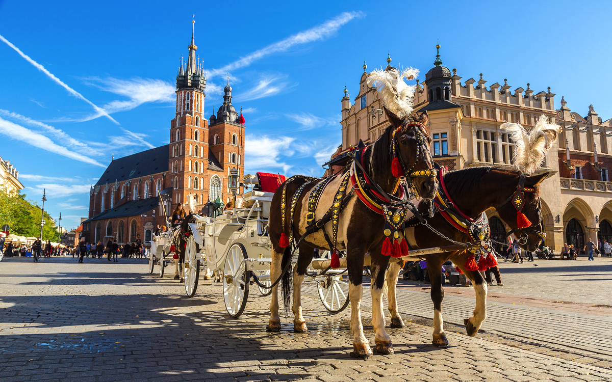 Pferdewagen am Hauptplatz in Krakau