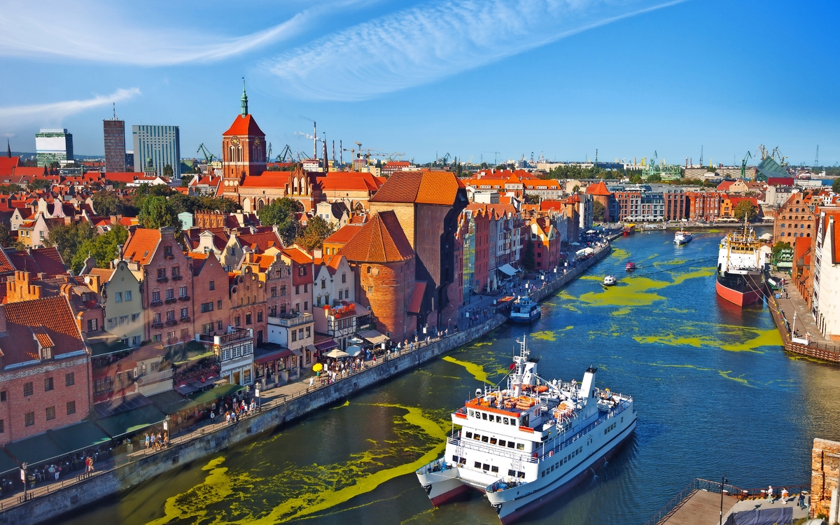Der Blick von oben auf die Altstadt Danzig