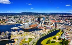 Luftaufnahme des Stadtteils Sentrum in Oslo