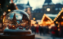 Schneekugel und Weihnachtsmarkt