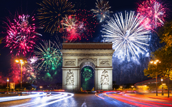 New Year fireworks display over the Arc de Triomphe in Paris. France