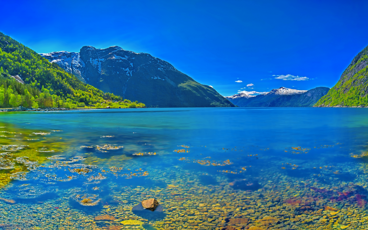 Panorama von einem norwegischen Fjord