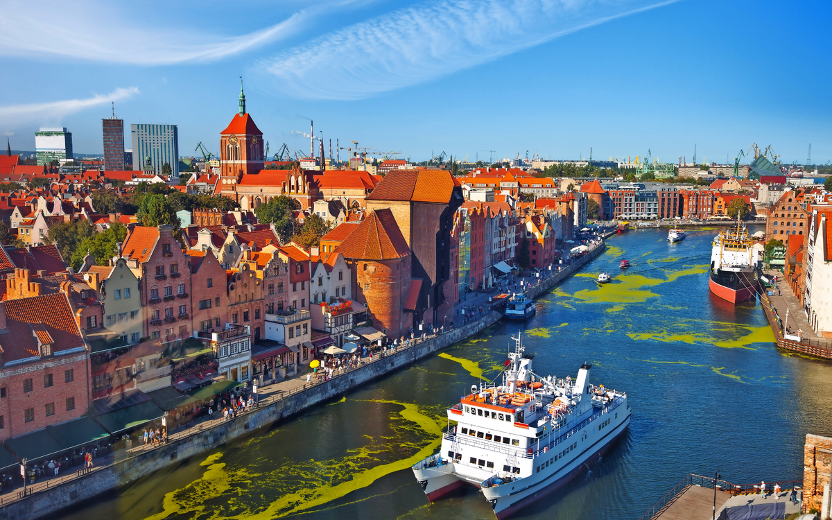 Der Blick von oben auf die Altstadt Danzig