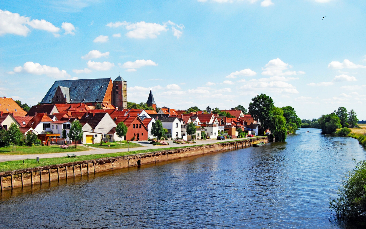 Verden an der Aller - Dom mit Andreaskirche und Fischerviertel von Sübrücke aus gesehen