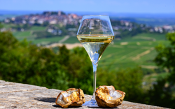 Weinglas mit Weißwein aus den Weinbergen der Appellation Sancerre-Chavignol 